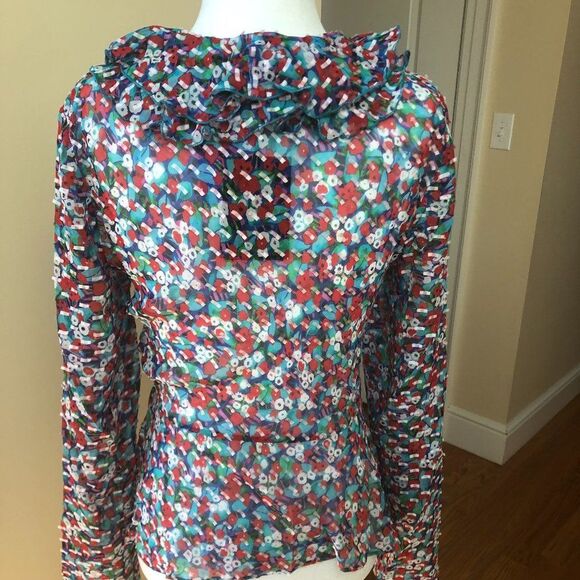 Printed Dobby Georgette-Blue Poppyfield Silk Top - Picture 4 of 7